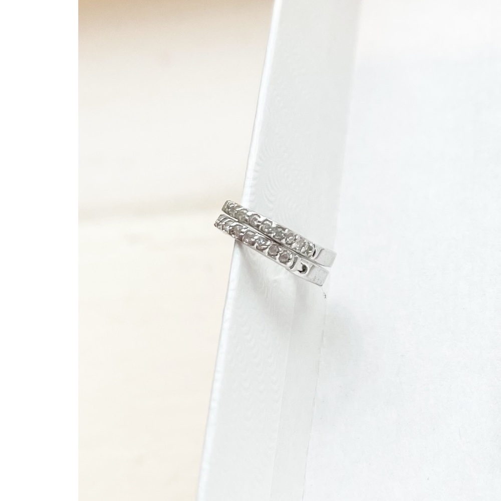 SALEπ€ Last One! Real Diamond 14k White Gold Huggie earring - Picture 1 of 17